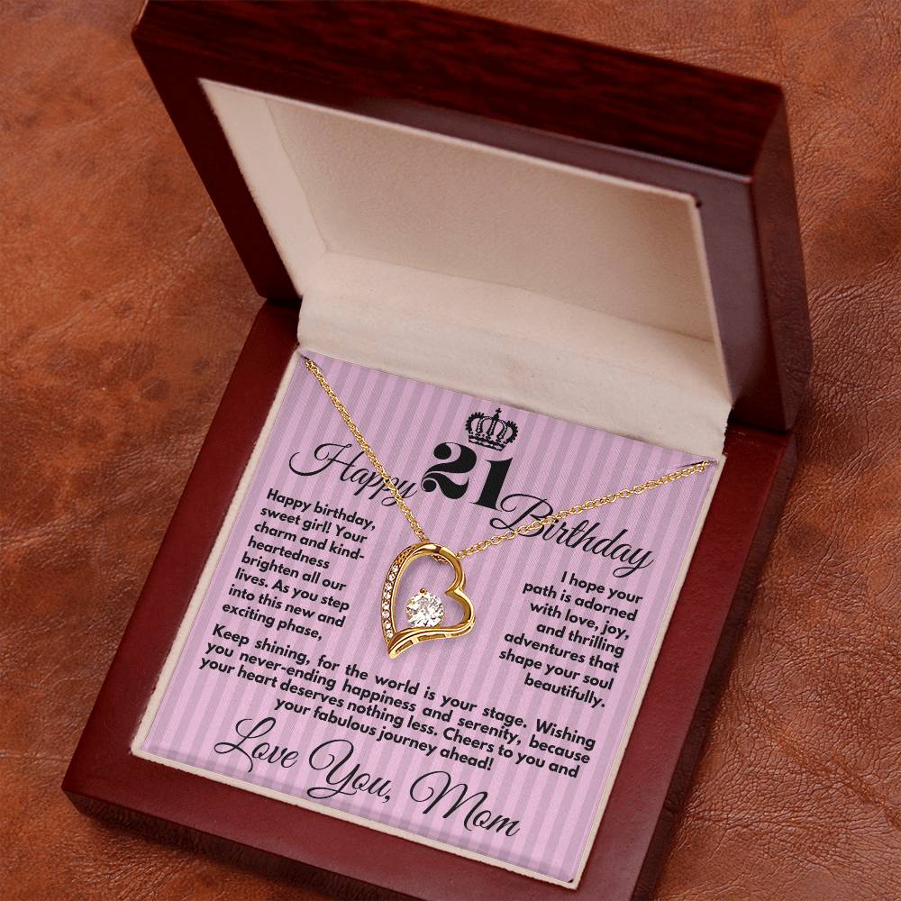 21st Birthday Gift for Girls, Cute Jewelry Necklace from Mother, Message Card And Gift Box, Unique Present To Girl From Mom on Her 21 Birthday - Zahlia