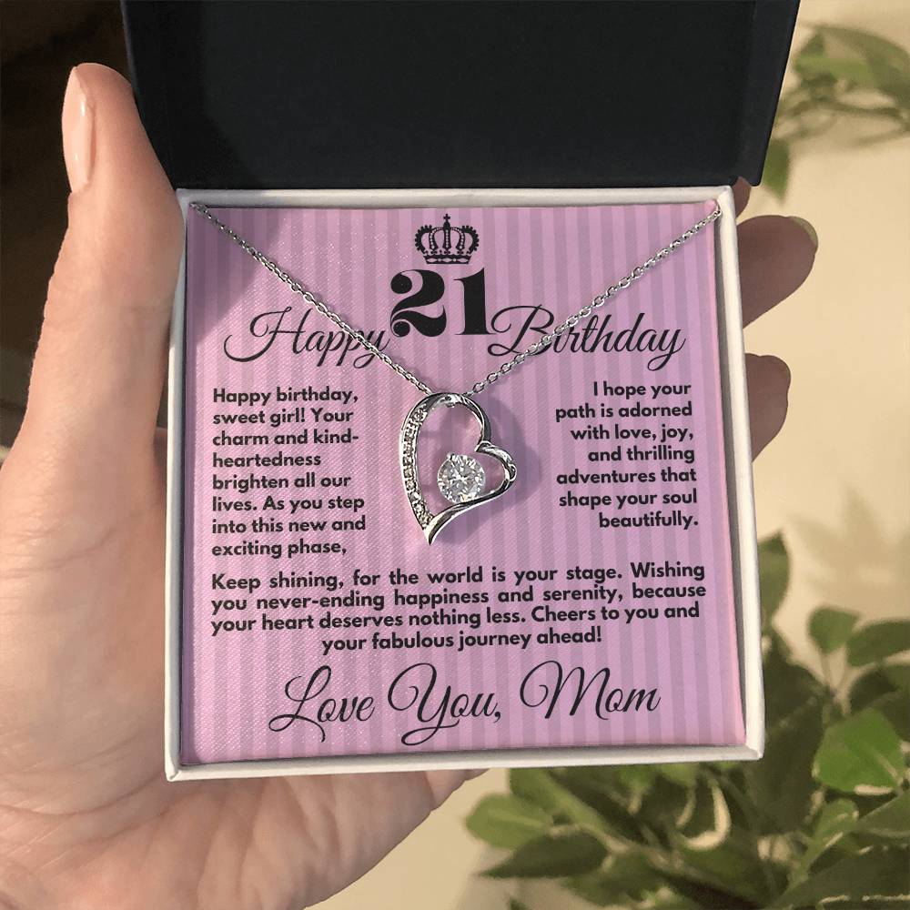 21st Birthday Gift for Girls, Cute Jewelry Necklace from Mother, Message Card And Gift Box, Unique Present To Girl From Mom on Her 21 Birthday - Zahlia