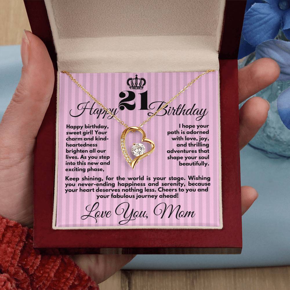 21st Birthday Gift for Girls, Cute Jewelry Necklace from Mother, Message Card And Gift Box, Unique Present To Girl From Mom on Her 21 Birthday - Zahlia