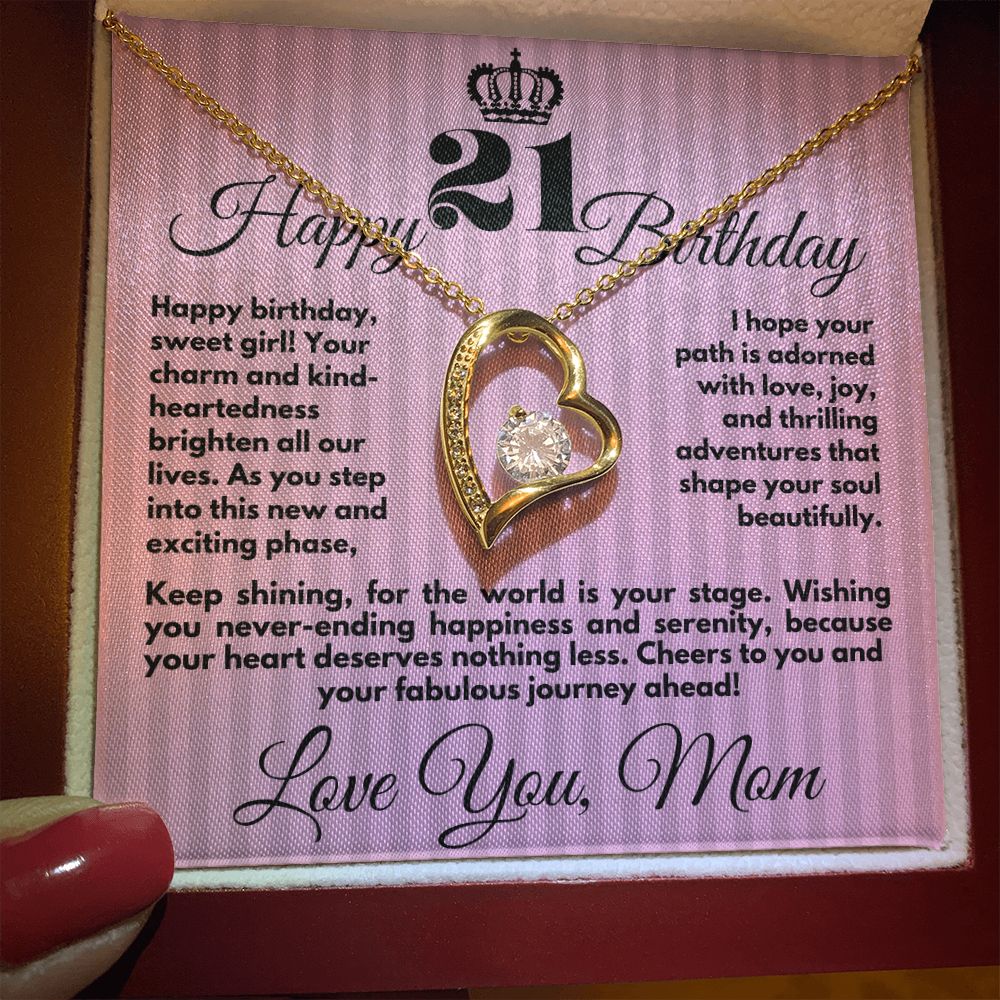 21st Birthday Gift for Girls, Cute Jewelry Necklace from Mother, Message Card And Gift Box, Unique Present To Girl From Mom on Her 21 Birthday - Zahlia