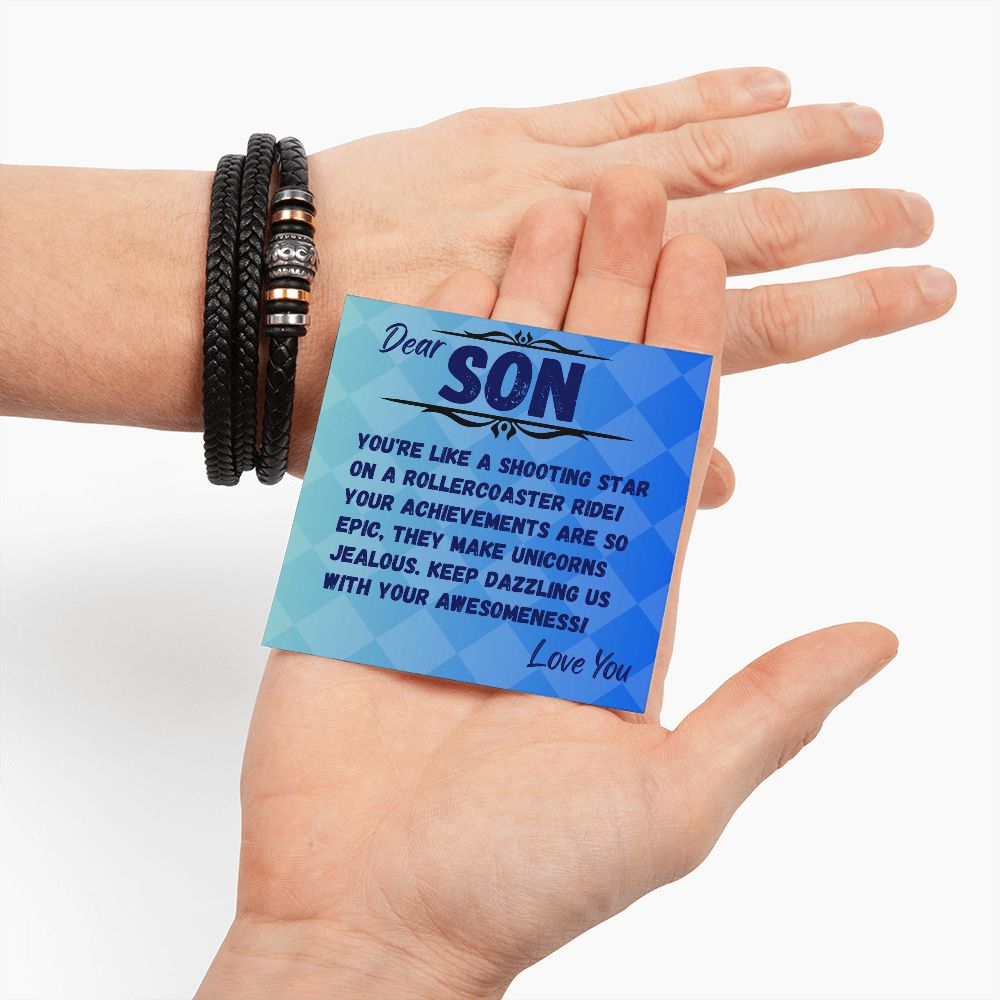 Birthday Gift To My Son, Black Vegan Bracelet With A Message Card In A Gift Box, Unique Gifts Ideas For Boys/Guys/Mens From Mom/Dad/Parents, Cool Present For Him - Zahlia