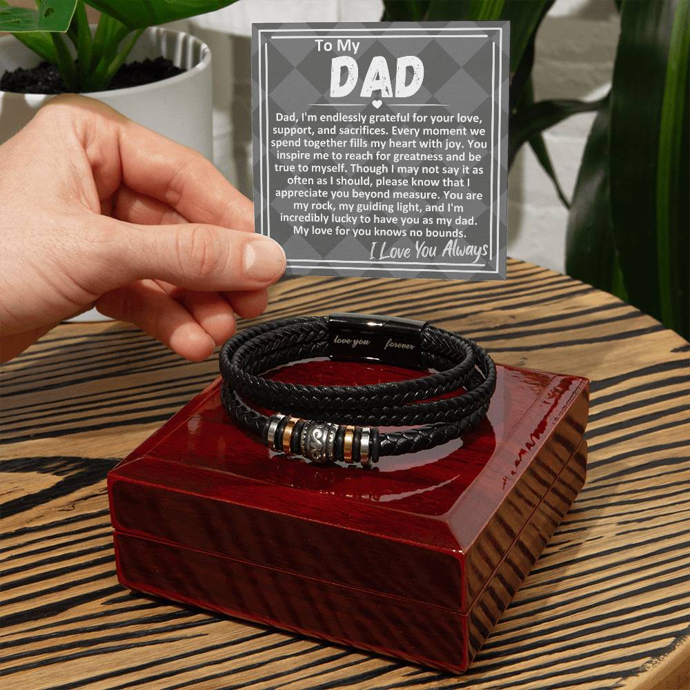 Birthday Gift To The Best Dad/Father In The World, Black Vegan Bracelet With A Message Card In A Gift Box, Cool Mens Jewelry Band For Bday, Present From Children - Zahlia