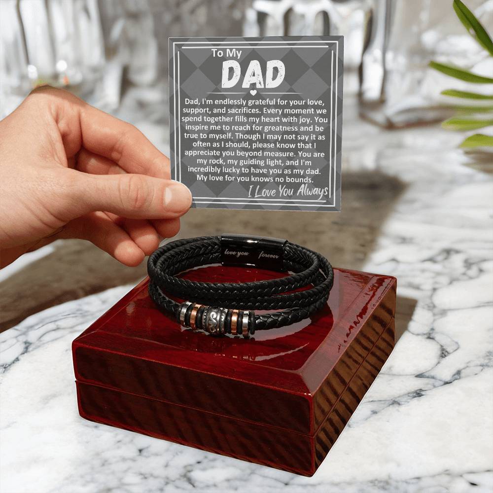 Birthday Gift To The Best Dad/Father In The World, Black Vegan Bracelet With A Message Card In A Gift Box, Cool Mens Jewelry Band For Bday, Present From Children - Zahlia