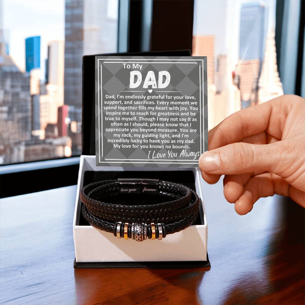 Birthday Gift To The Best Dad/Father In The World, Black Vegan Bracelet With A Message Card In A Gift Box, Cool Mens Jewelry Band For Bday, Present From Children - Zahlia