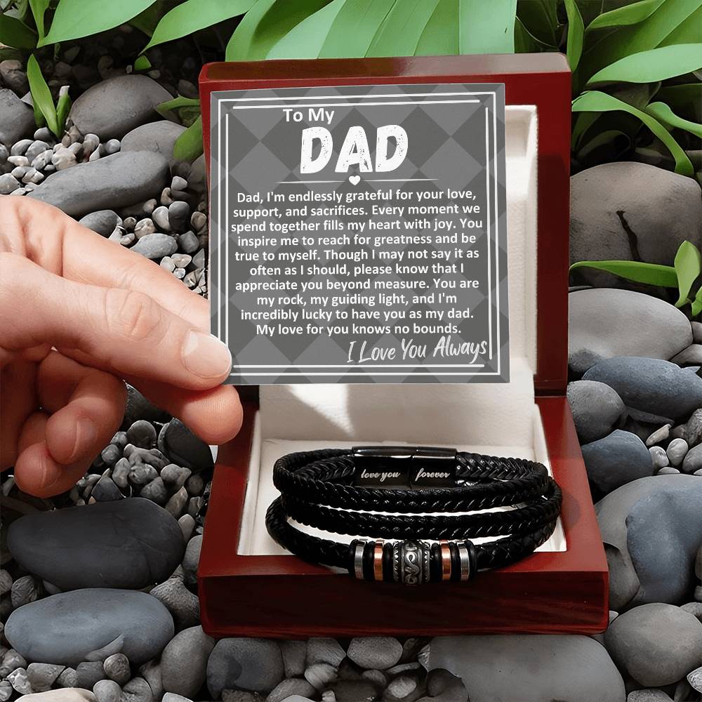 Birthday Gift To The Best Dad/Father In The World, Black Vegan Bracelet With A Message Card In A Gift Box, Cool Mens Jewelry Band For Bday, Present From Children - Zahlia