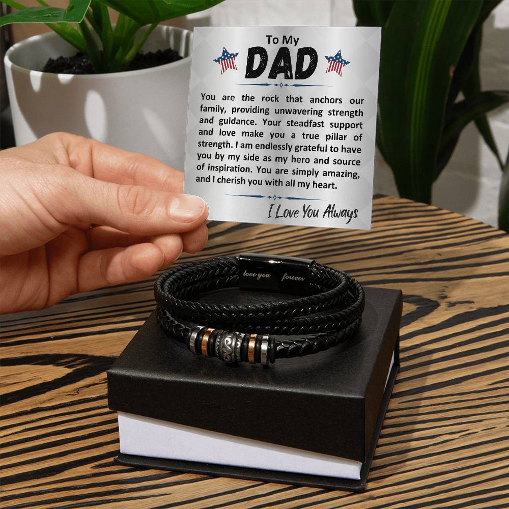 Birthday Gift To The Best Dad/Father In The World, Black Vegan Leather Bracelet With A Message Card In A Gift Box, Cool Mens Jewelry Band For Bday, Present From Children - Zahlia