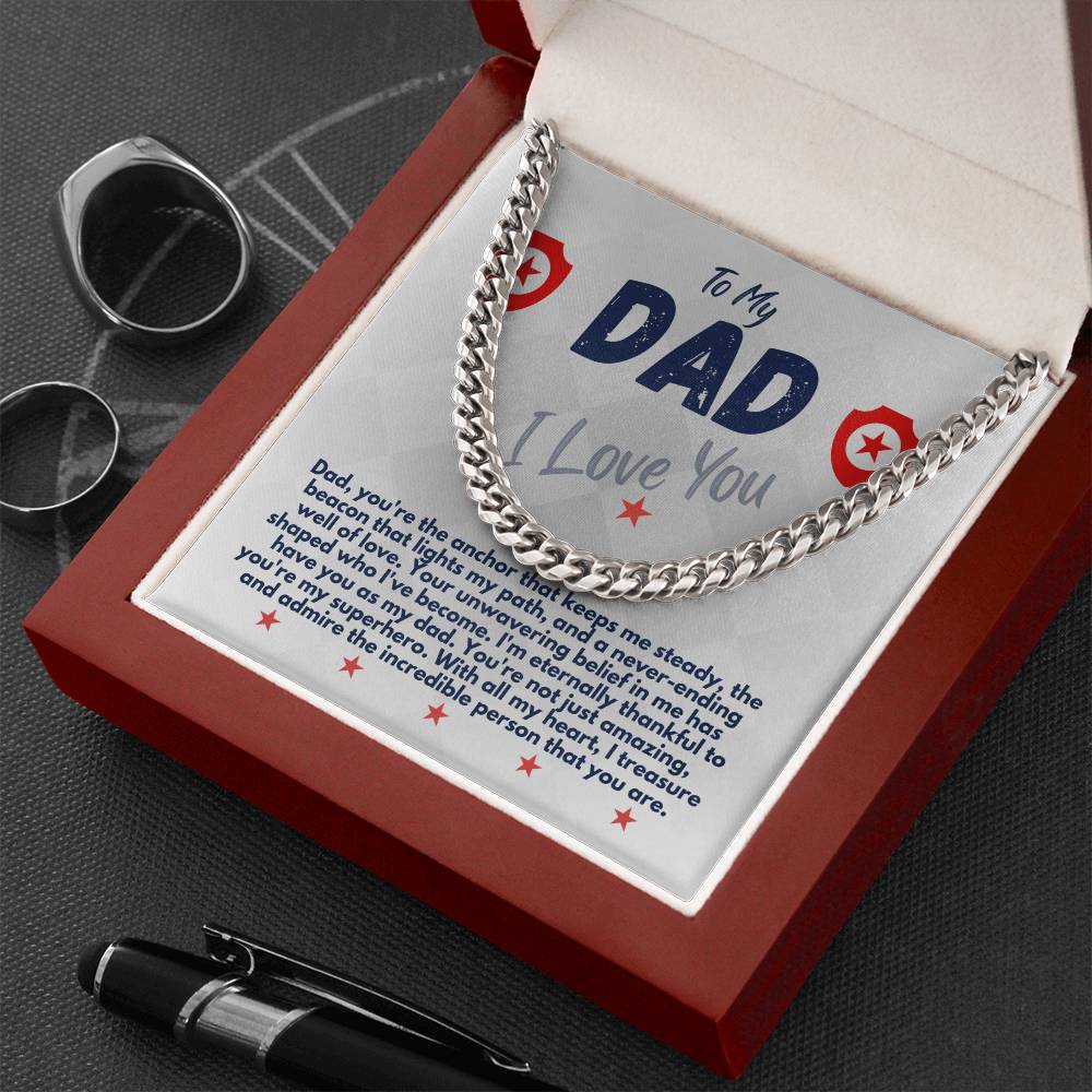 Birthday Gifts Ideas To My Dad/Father, Cuban Chain Necklace With A Message Card In A Gift Box, Unique Mens Jewelry Present From Daughter/Son/Children, Presents To Daddy - Zahlia