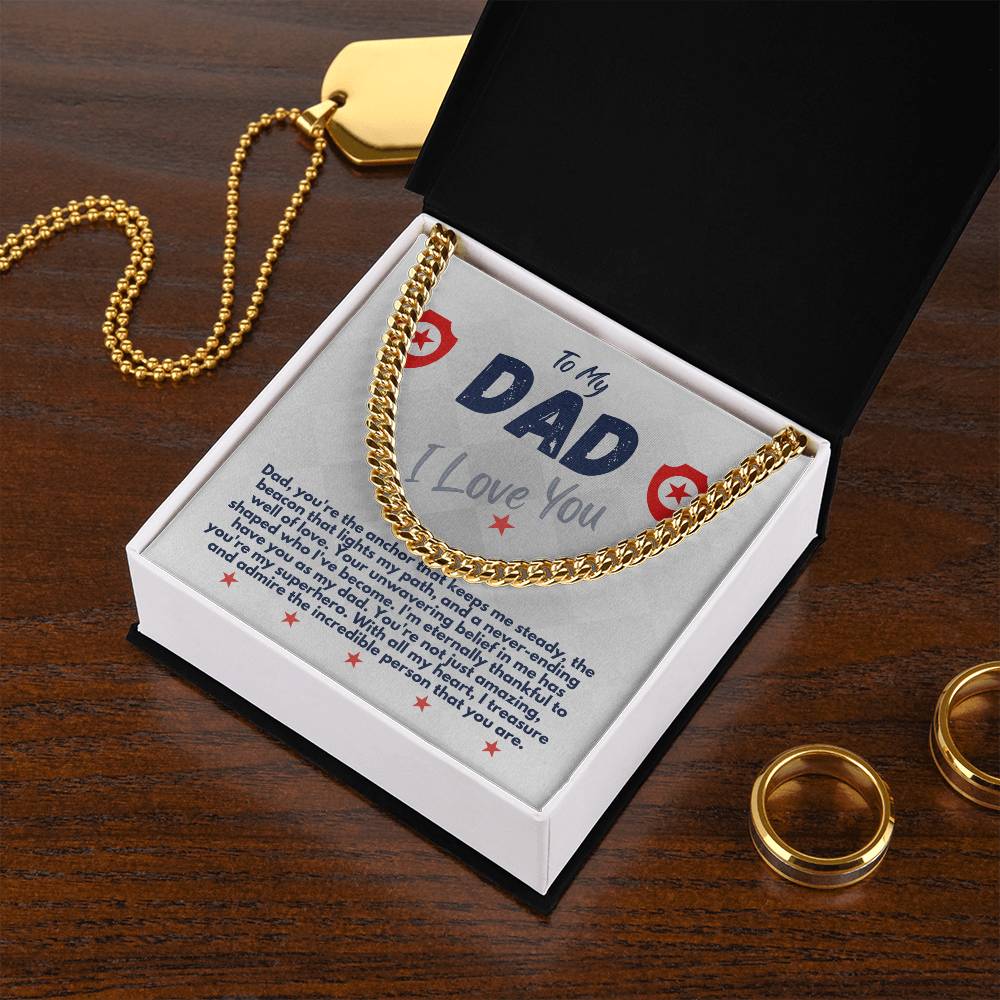 Birthday Gifts Ideas To My Dad/Father, Cuban Chain Necklace With A Message Card In A Gift Box, Unique Mens Jewelry Present From Daughter/Son/Children, Presents To Daddy - Zahlia