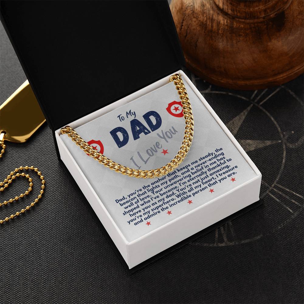 Birthday Gifts Ideas To My Dad/Father, Cuban Chain Necklace With A Message Card In A Gift Box, Unique Mens Jewelry Present From Daughter/Son/Children, Presents To Daddy - Zahlia