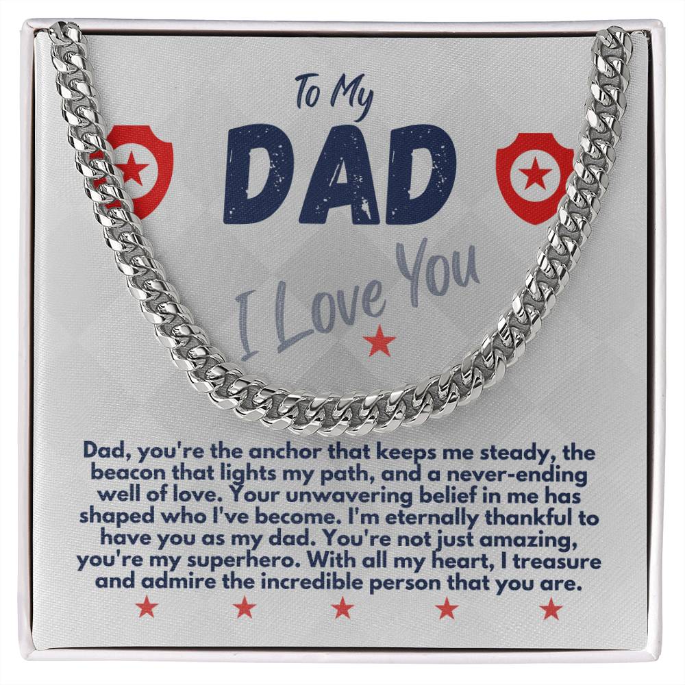 Birthday Gifts Ideas To My Dad/Father, Cuban Chain Necklace With A Message Card In A Gift Box, Unique Mens Jewelry Present From Daughter/Son/Children, Presents To Daddy - Zahlia