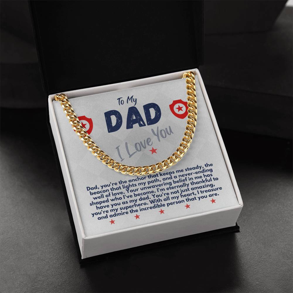 Birthday Gifts Ideas To My Dad/Father, Cuban Chain Necklace With A Message Card In A Gift Box, Unique Mens Jewelry Present From Daughter/Son/Children, Presents To Daddy - Zahlia