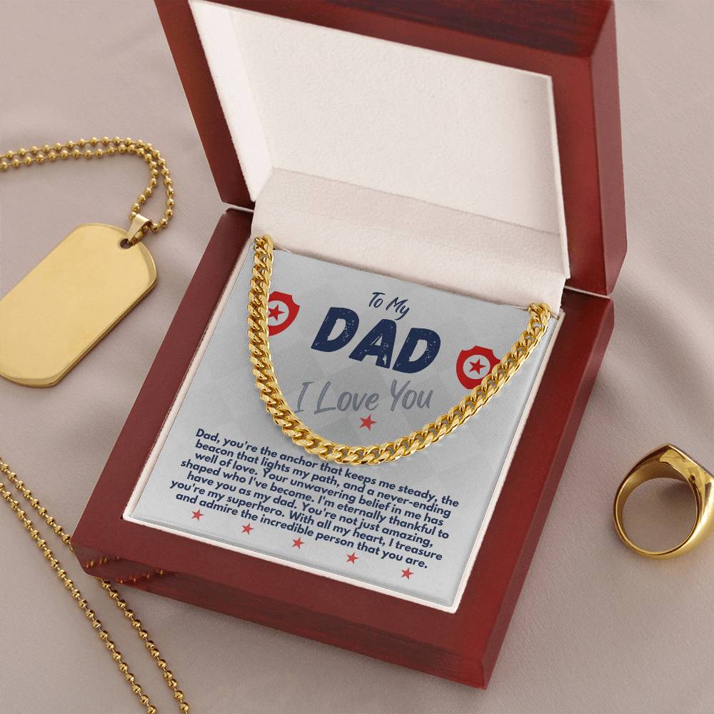 Birthday Gifts Ideas To My Dad/Father, Cuban Chain Necklace With A Message Card In A Gift Box, Unique Mens Jewelry Present From Daughter/Son/Children, Presents To Daddy - Zahlia