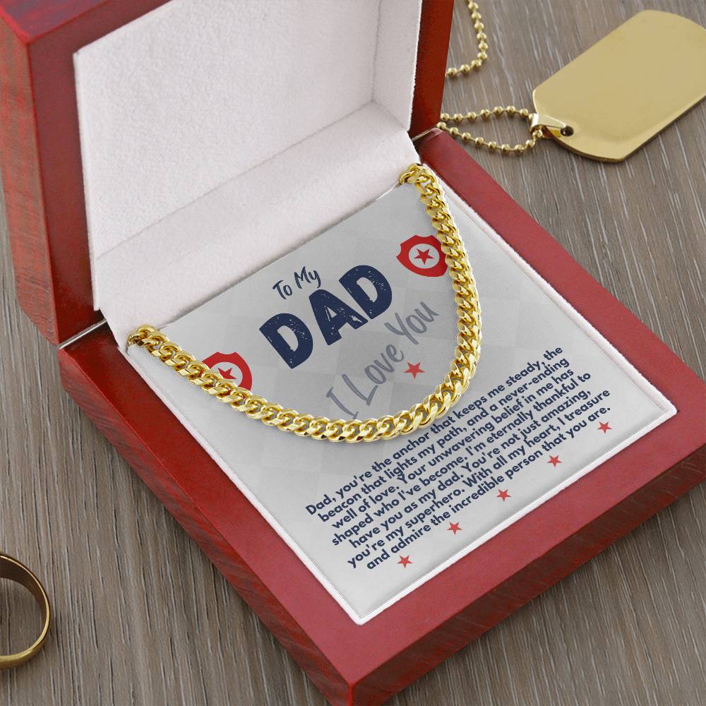 Birthday Gifts Ideas To My Dad/Father, Cuban Chain Necklace With A Message Card In A Gift Box, Unique Mens Jewelry Present From Daughter/Son/Children, Presents To Daddy - Zahlia