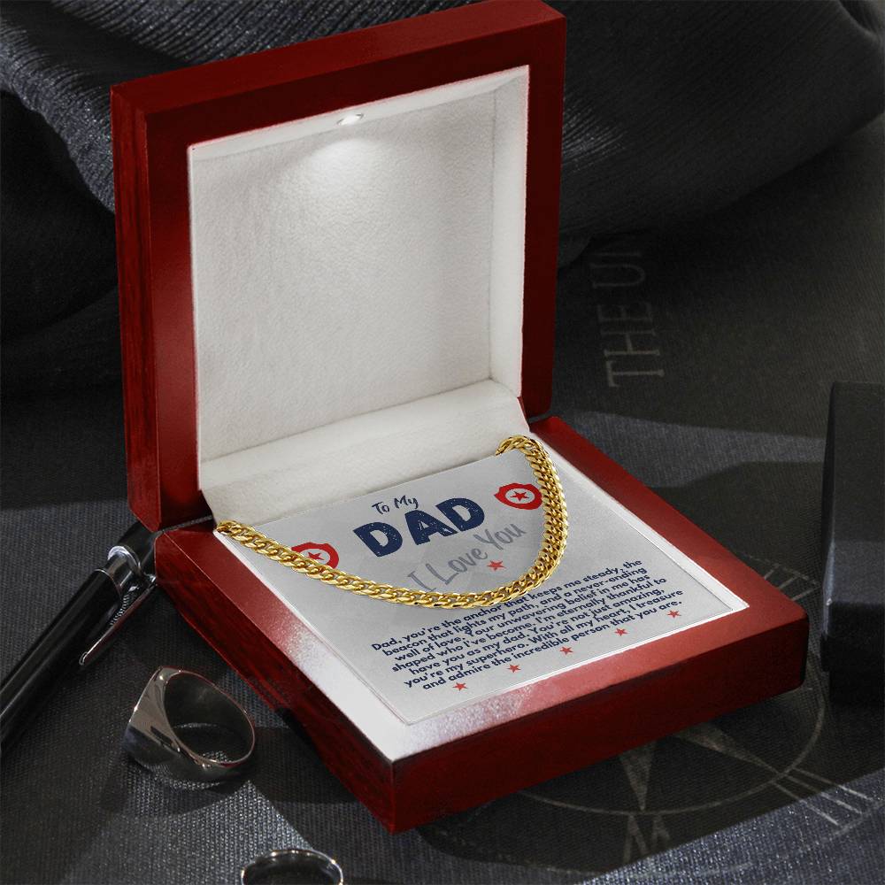 Birthday Gifts Ideas To My Dad/Father, Cuban Chain Necklace With A Message Card In A Gift Box, Unique Mens Jewelry Present From Daughter/Son/Children, Presents To Daddy - Zahlia