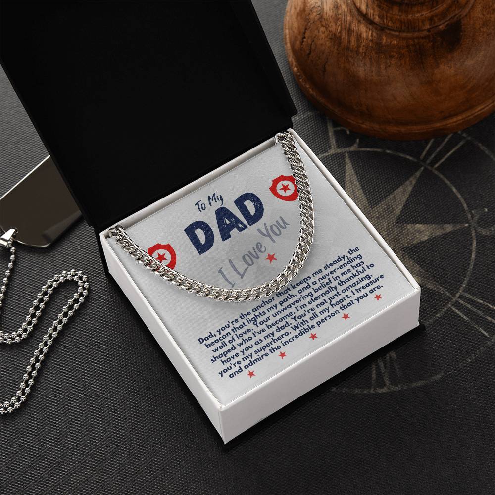 Birthday Gifts Ideas To My Dad/Father, Cuban Chain Necklace With A Message Card In A Gift Box, Unique Mens Jewelry Present From Daughter/Son/Children, Presents To Daddy - Zahlia