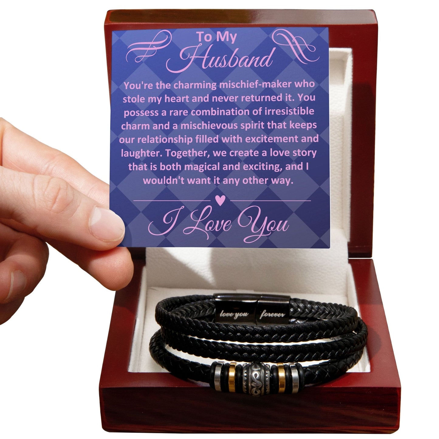 Birthday Gifts Ideas To My Husband/Soulmate, Vegan Leather Bracelet With A Message Card In A Gift Box, Unique Mens Jewelry Present From Wife, Bday Presents To My Hubby - Zahlia