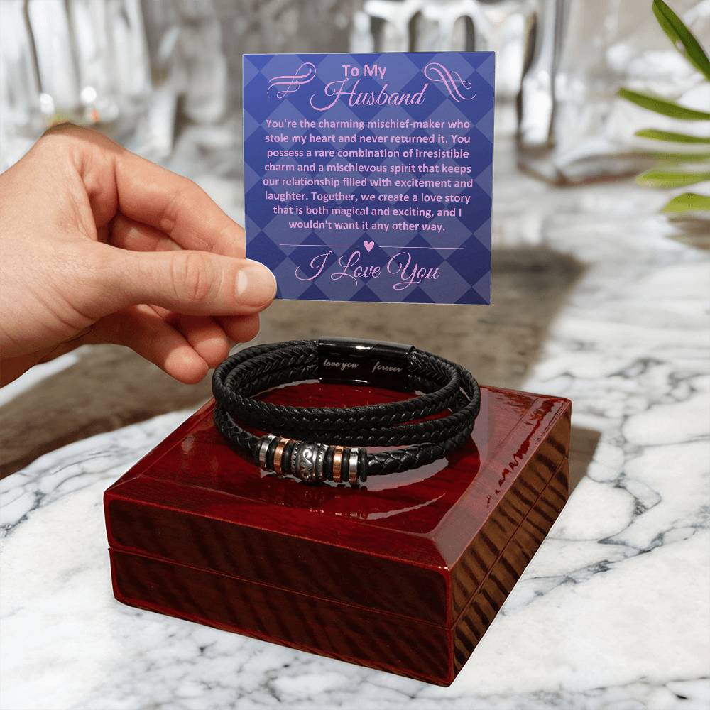 Birthday Gifts Ideas To My Husband/Soulmate, Vegan Leather Bracelet With A Message Card In A Gift Box, Unique Mens Jewelry Present From Wife, Bday Presents To My Hubby - Zahlia