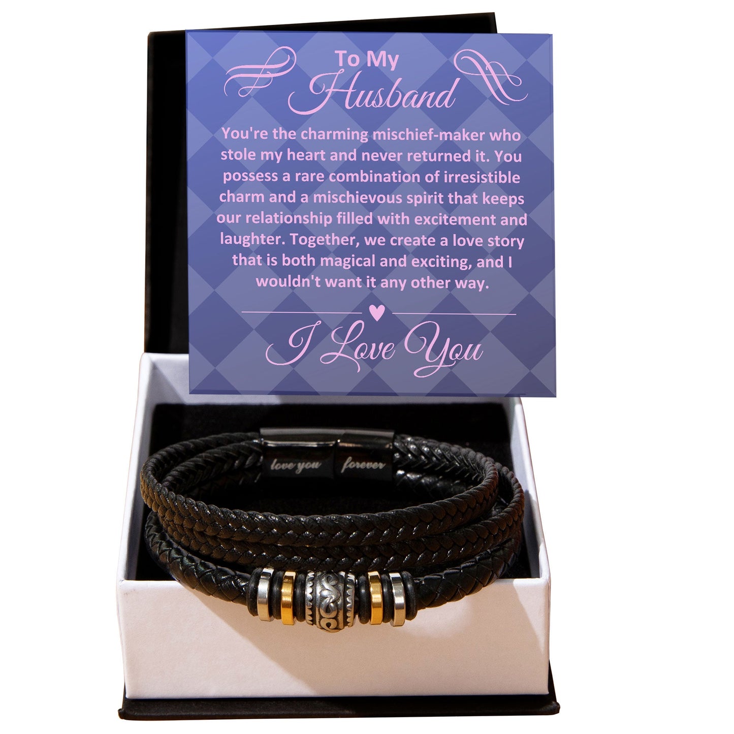 Birthday Gifts Ideas To My Husband/Soulmate, Vegan Leather Bracelet With A Message Card In A Gift Box, Unique Mens Jewelry Present From Wife, Bday Presents To My Hubby - Zahlia