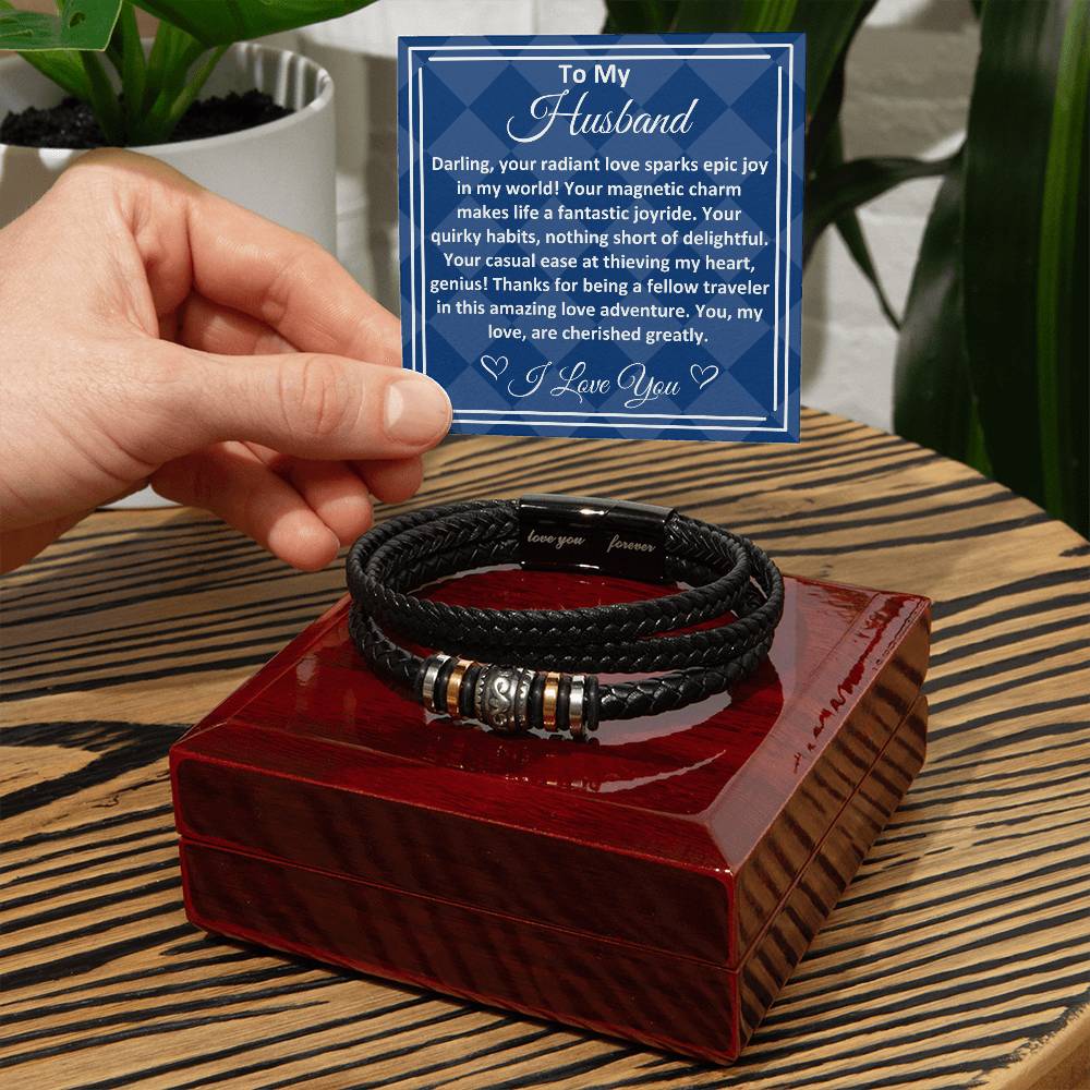 Birthday Gifts Ideas To My Husband/Soulmate, Vegan Leather Bracelet With A Message Card In A Gift Box, Unique Mens Jewelry Present From Wife, Bday Presents To My Hubby - Zahlia