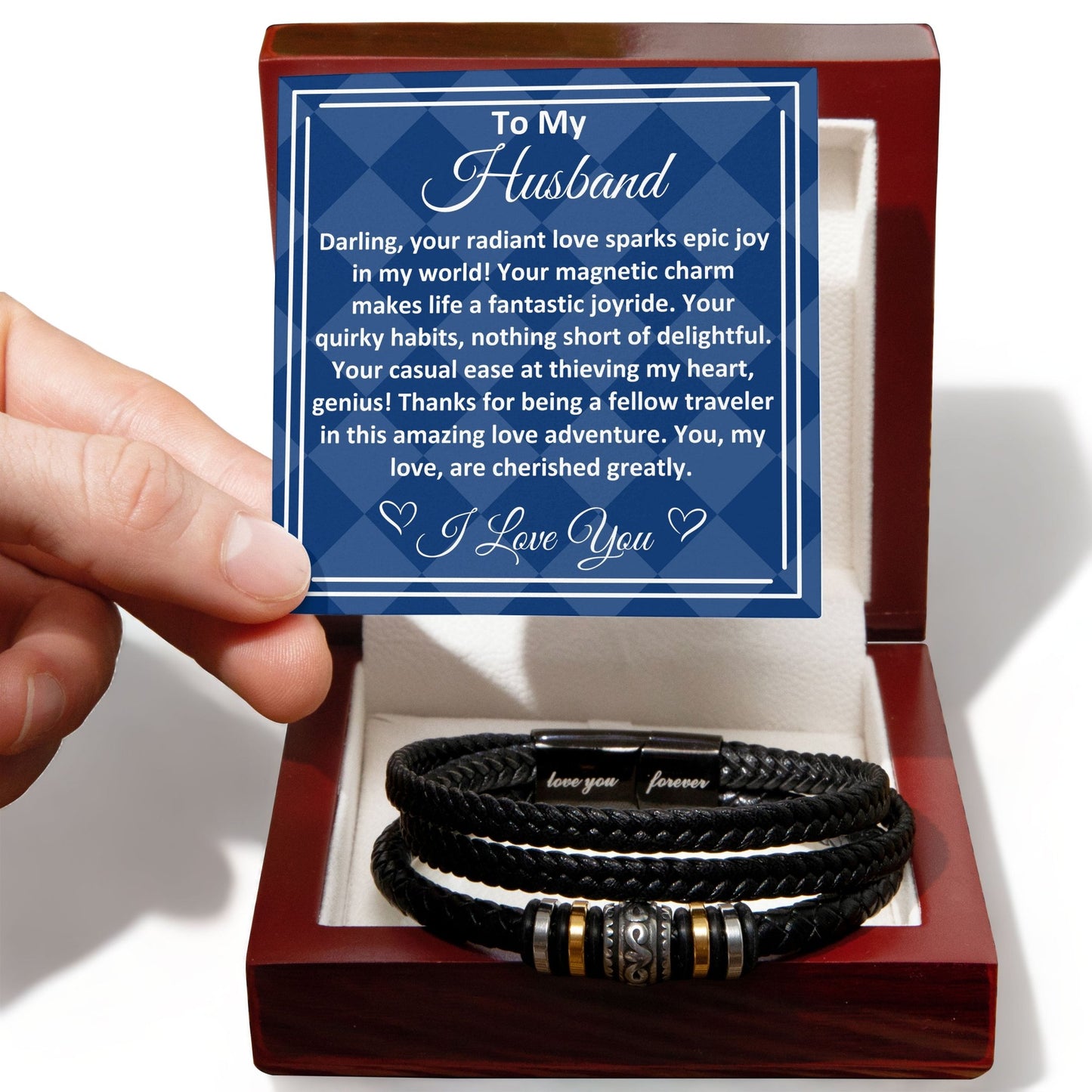 Birthday Gifts Ideas To My Husband/Soulmate, Vegan Leather Bracelet With A Message Card In A Gift Box, Unique Mens Jewelry Present From Wife, Bday Presents To My Hubby - Zahlia