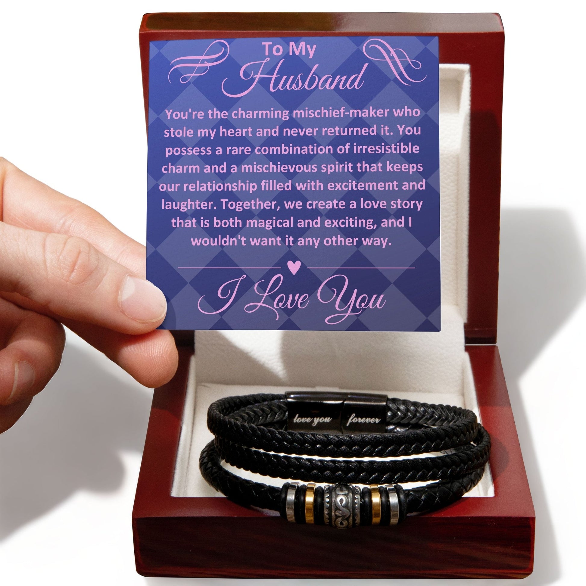 Birthday Gifts Ideas To My Husband/Soulmate, Vegan Leather Bracelet With A Message Card In A Gift Box, Unique Mens Jewelry Present From Wife, Bday Presents To My Hubby - Zahlia