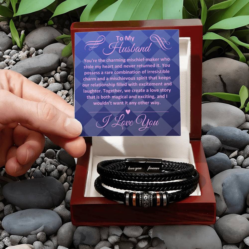 Birthday Gifts Ideas To My Husband/Soulmate, Vegan Leather Bracelet With A Message Card In A Gift Box, Unique Mens Jewelry Present From Wife, Bday Presents To My Hubby - Zahlia