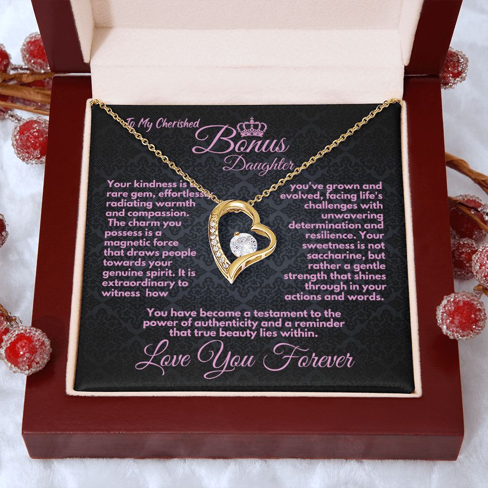 Cute Birthday Gift For My Bonus Daughter/Stepdaughter, Elegant Heart Jewelry With A Message In A Gift Box, Unique Pendant Gifts Ideas To My Adopted Child, - Zahlia