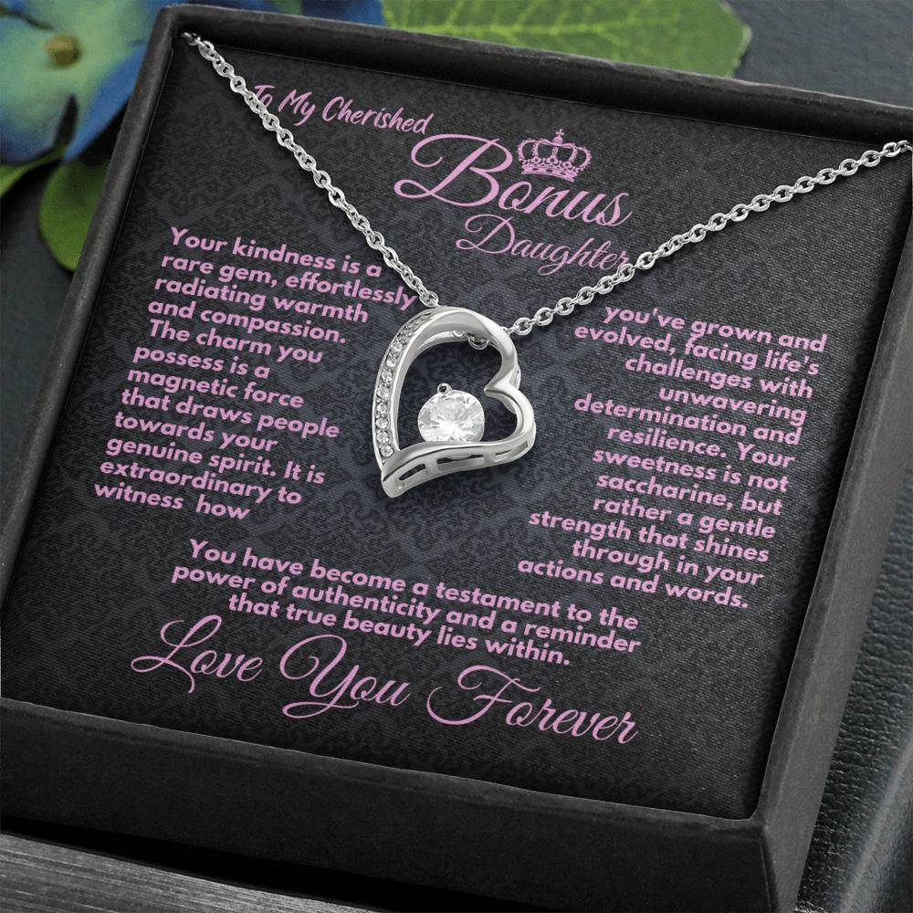 Cute Birthday Gift For My Bonus Daughter/Stepdaughter, Elegant Heart Jewelry With A Message In A Gift Box, Unique Pendant Gifts Ideas To My Adopted Child, - Zahlia