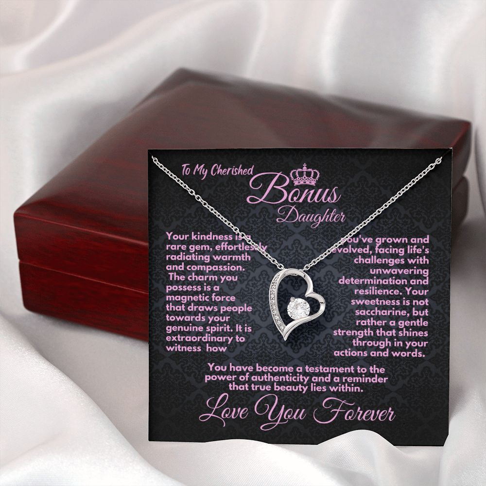 Cute Birthday Gift For My Bonus Daughter/Stepdaughter, Elegant Heart Jewelry With A Message In A Gift Box, Unique Pendant Gifts Ideas To My Adopted Child, - Zahlia