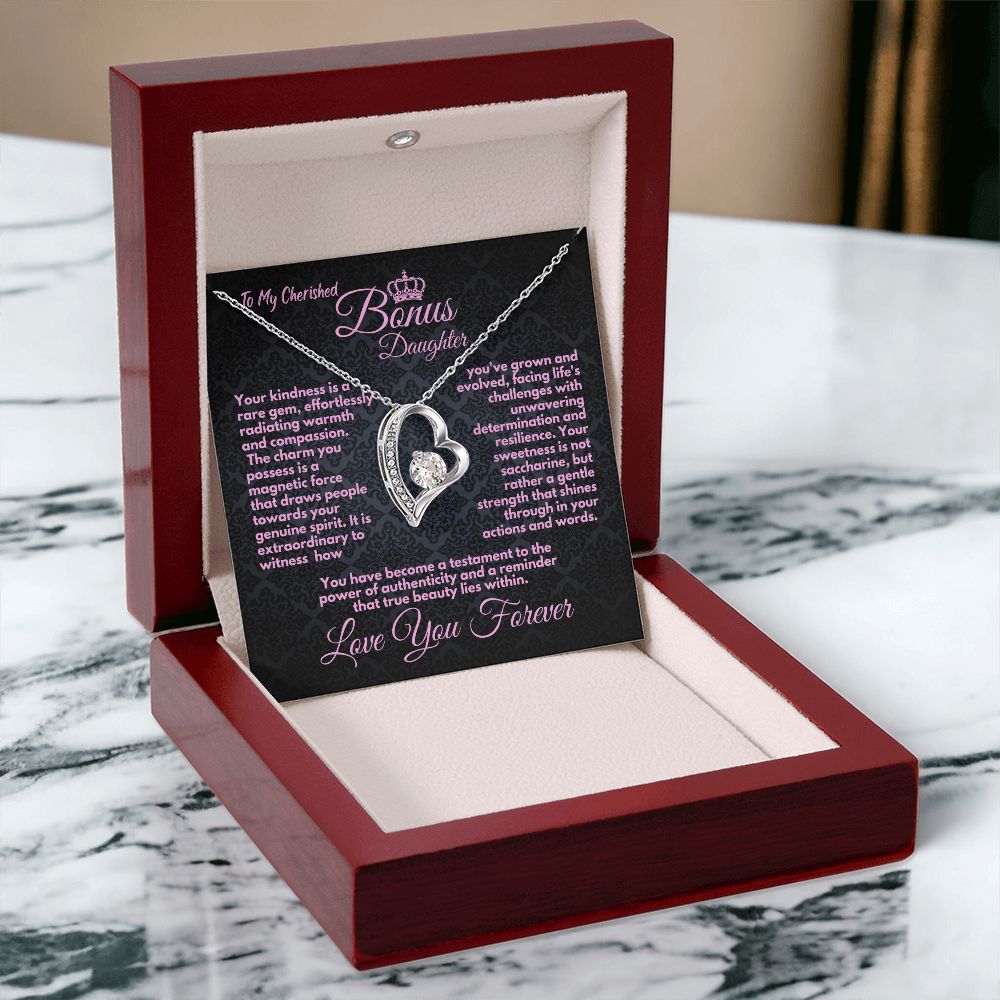 Cute Birthday Gift For My Bonus Daughter/Stepdaughter, Elegant Heart Jewelry With A Message In A Gift Box, Unique Pendant Gifts Ideas To My Adopted Child, - Zahlia