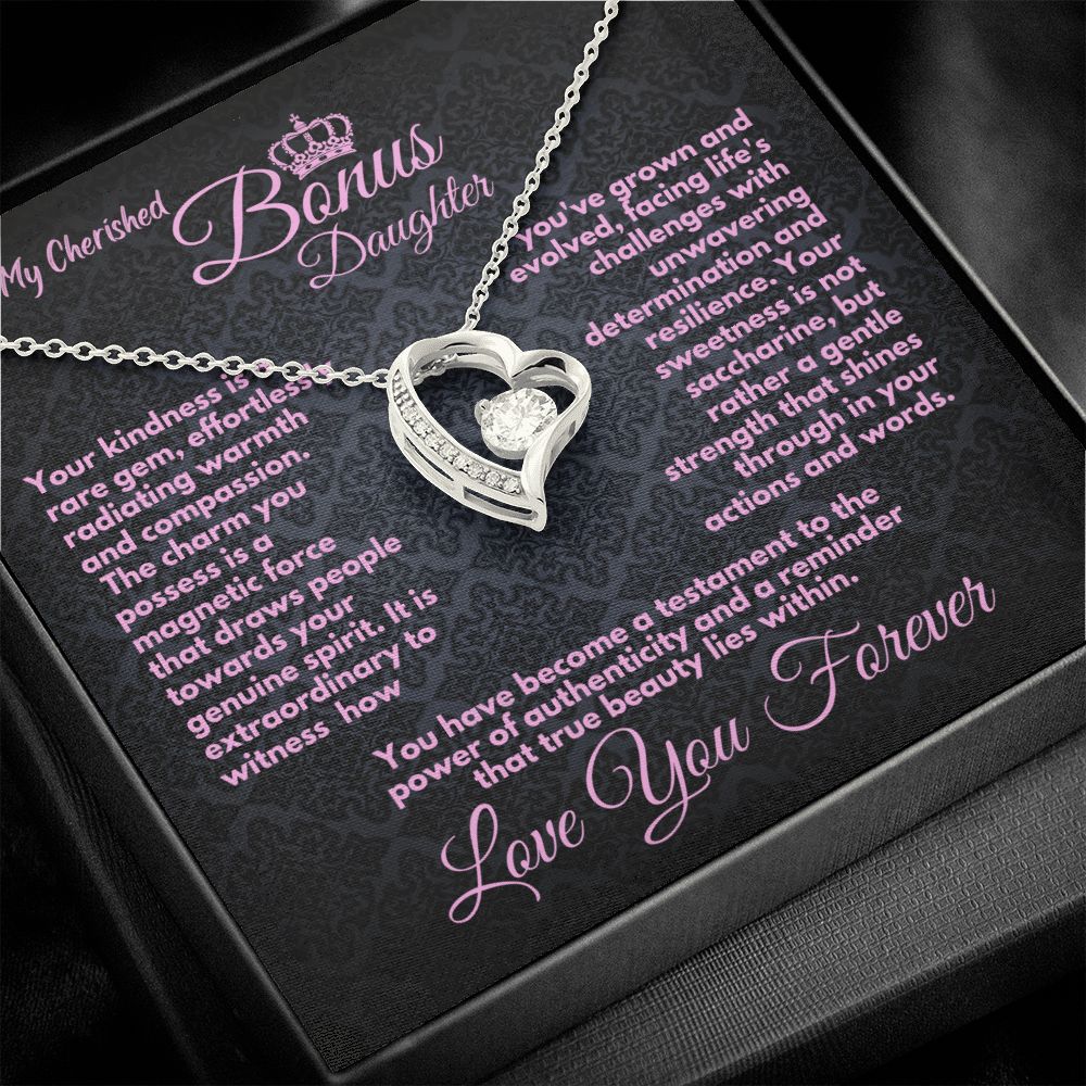 Cute Birthday Gift For My Bonus Daughter/Stepdaughter, Elegant Heart Jewelry With A Message In A Gift Box, Unique Pendant Gifts Ideas To My Adopted Child, - Zahlia