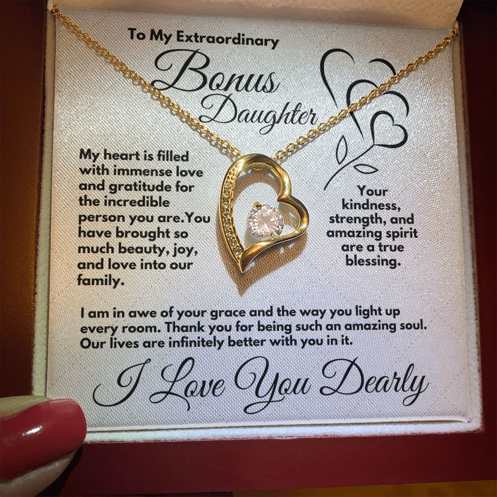 Cute Birthday Gift For My Bonus Daughter/Stepdaughter, Elegant Heart Jewelry With A Message In A Gift Box, Unique Pendant Gifts Ideas To My Adopted Child, - Zahlia