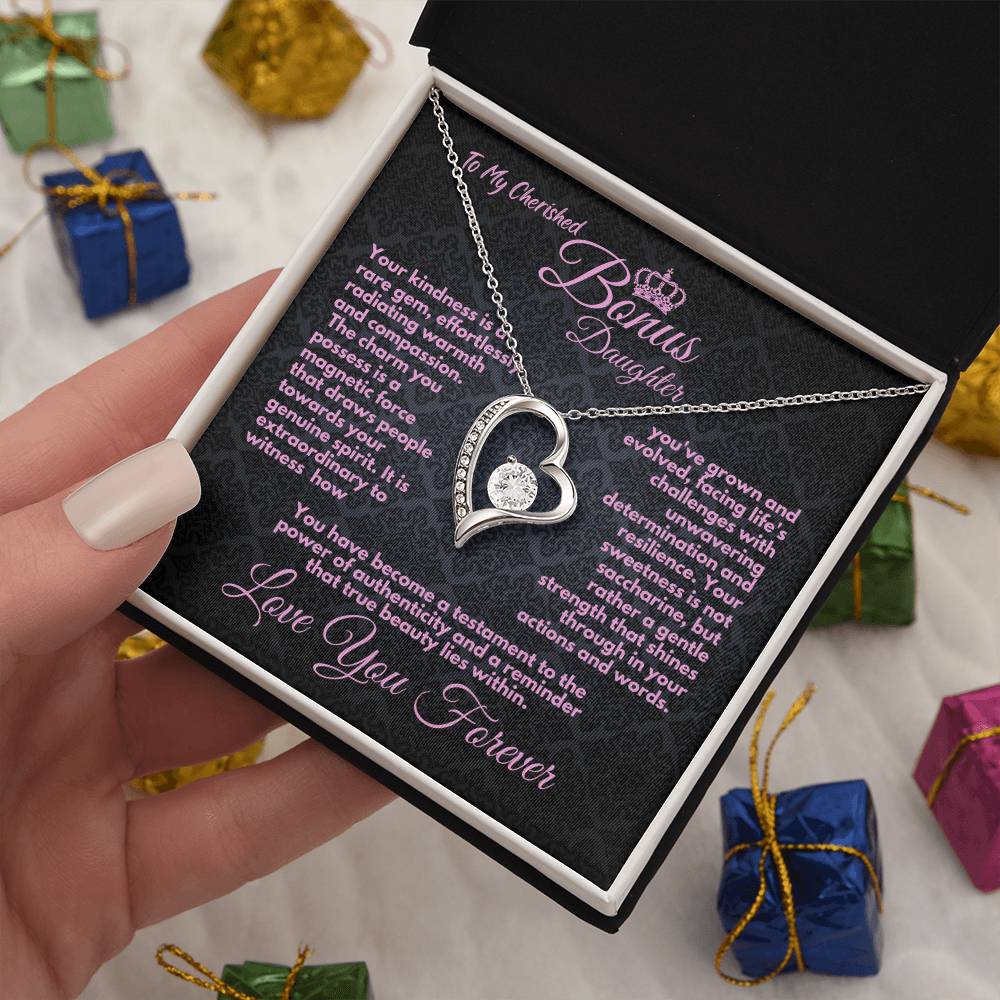 Cute Birthday Gift For My Bonus Daughter/Stepdaughter, Elegant Heart Jewelry With A Message In A Gift Box, Unique Pendant Gifts Ideas To My Adopted Child, - Zahlia