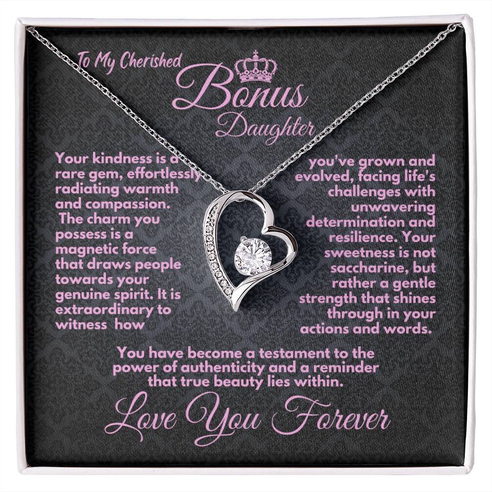 Cute Birthday Gift For My Bonus Daughter/Stepdaughter, Elegant Heart Jewelry With A Message In A Gift Box, Unique Pendant Gifts Ideas To My Adopted Child, - Zahlia