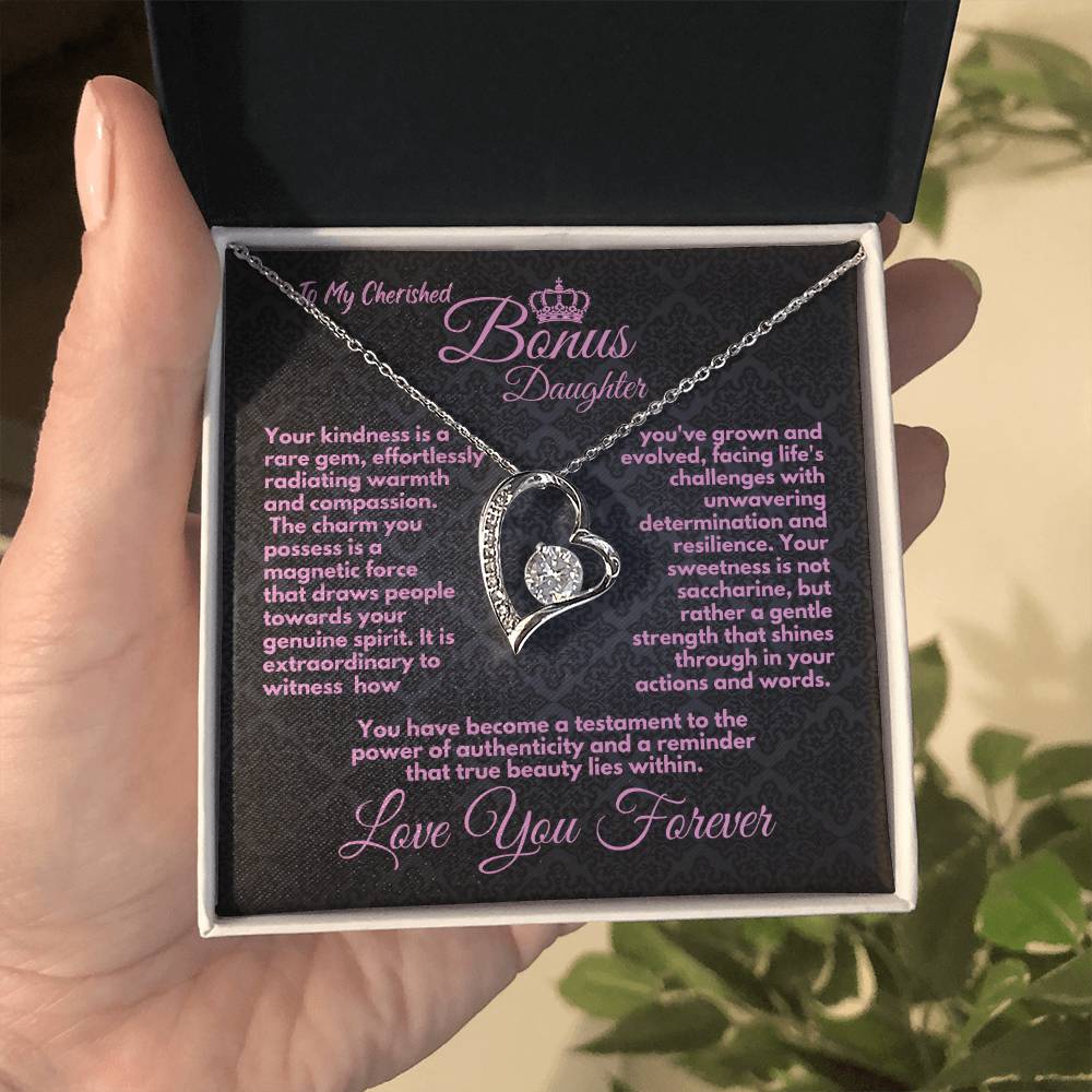 Cute Birthday Gift For My Bonus Daughter/Stepdaughter, Elegant Heart Jewelry With A Message In A Gift Box, Unique Pendant Gifts Ideas To My Adopted Child, - Zahlia