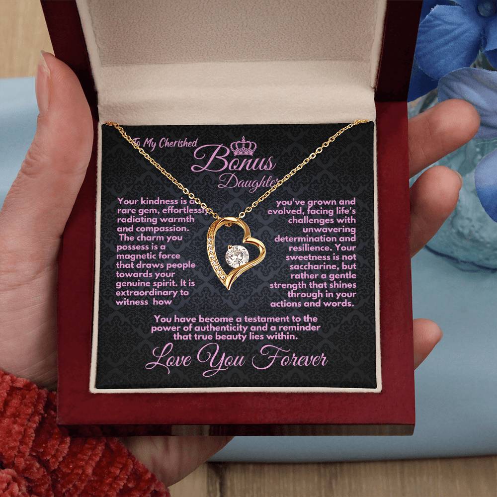 Cute Birthday Gift For My Bonus Daughter/Stepdaughter, Elegant Heart Jewelry With A Message In A Gift Box, Unique Pendant Gifts Ideas To My Adopted Child, - Zahlia