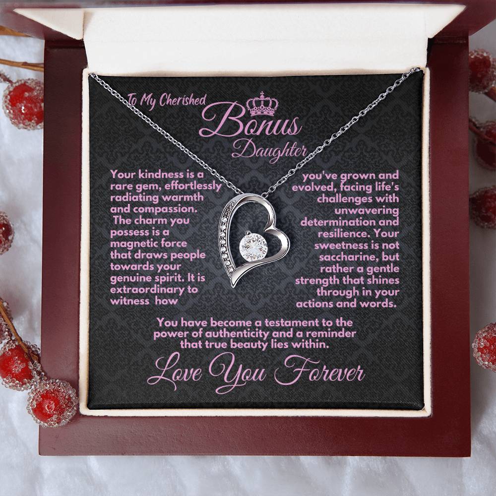 Cute Birthday Gift For My Bonus Daughter/Stepdaughter, Elegant Heart Jewelry With A Message In A Gift Box, Unique Pendant Gifts Ideas To My Adopted Child, - Zahlia