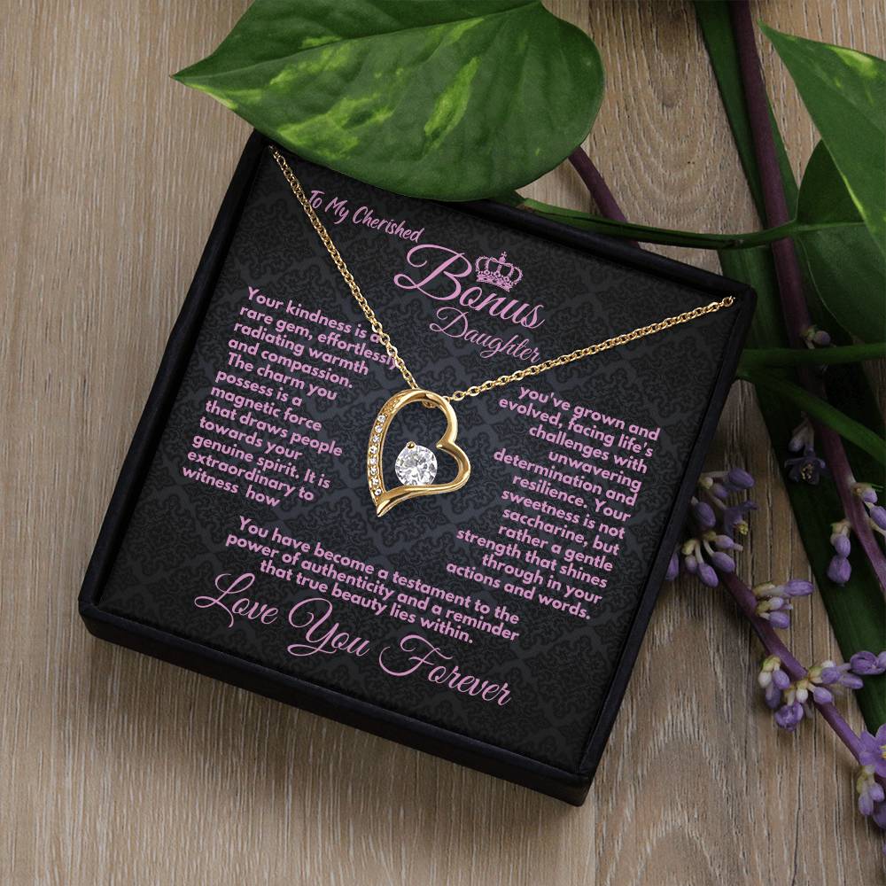 Cute Birthday Gift For My Bonus Daughter/Stepdaughter, Elegant Heart Jewelry With A Message In A Gift Box, Unique Pendant Gifts Ideas To My Adopted Child, - Zahlia