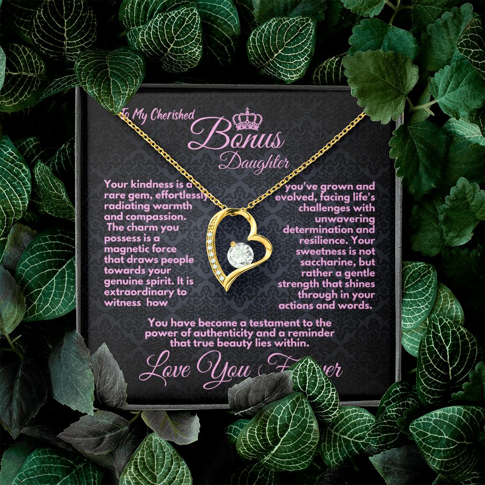 Cute Birthday Gift For My Bonus Daughter/Stepdaughter, Elegant Heart Jewelry With A Message In A Gift Box, Unique Pendant Gifts Ideas To My Adopted Child, - Zahlia