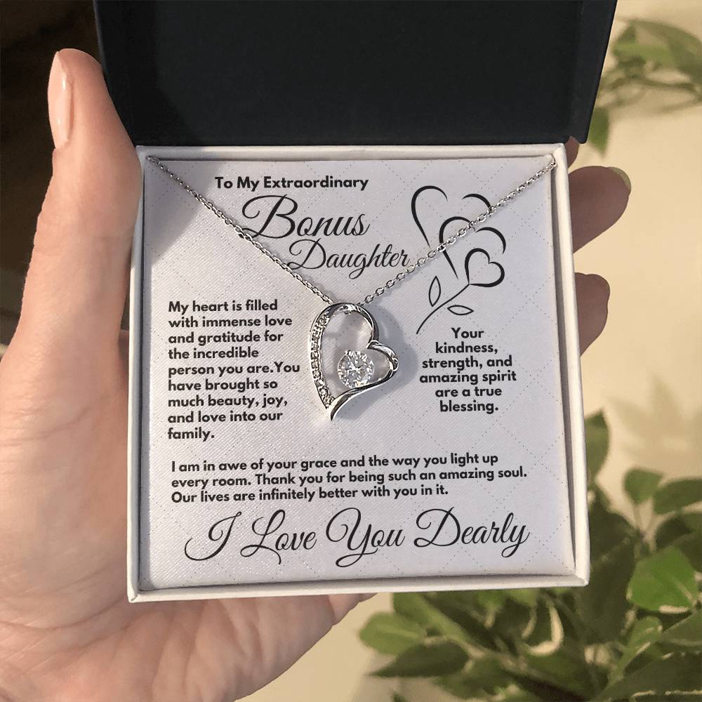 Cute Birthday Gift For My Bonus Daughter/Stepdaughter, Elegant Heart Jewelry With A Message In A Gift Box, Unique Pendant Gifts Ideas To My Adopted Child, - Zahlia