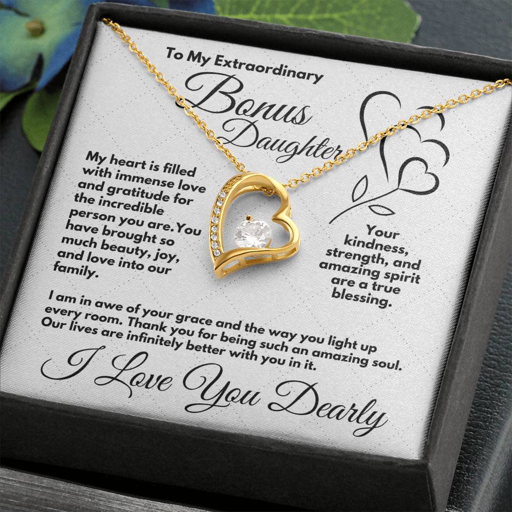 Cute Birthday Gift For My Bonus Daughter/Stepdaughter, Elegant Heart Jewelry With A Message In A Gift Box, Unique Pendant Gifts Ideas To My Adopted Child, - Zahlia