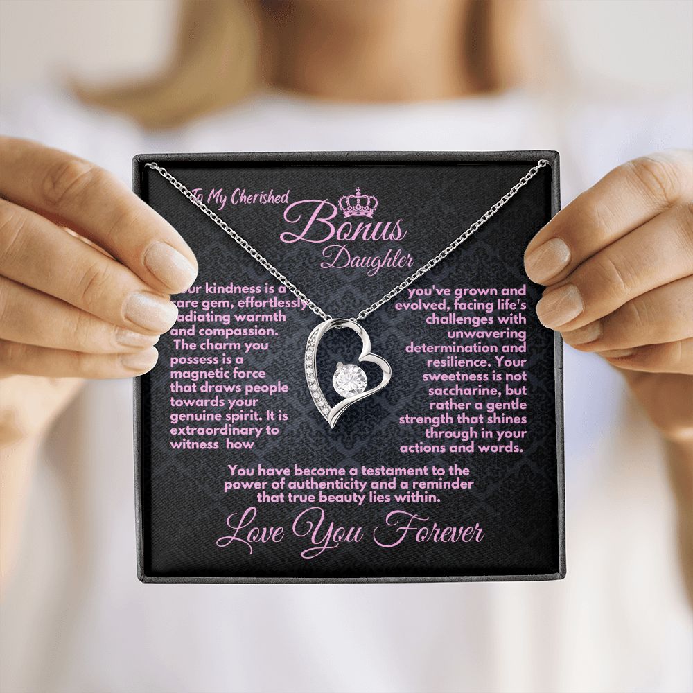 Cute Birthday Gift For My Bonus Daughter/Stepdaughter, Elegant Heart Jewelry With A Message In A Gift Box, Unique Pendant Gifts Ideas To My Adopted Child, - Zahlia