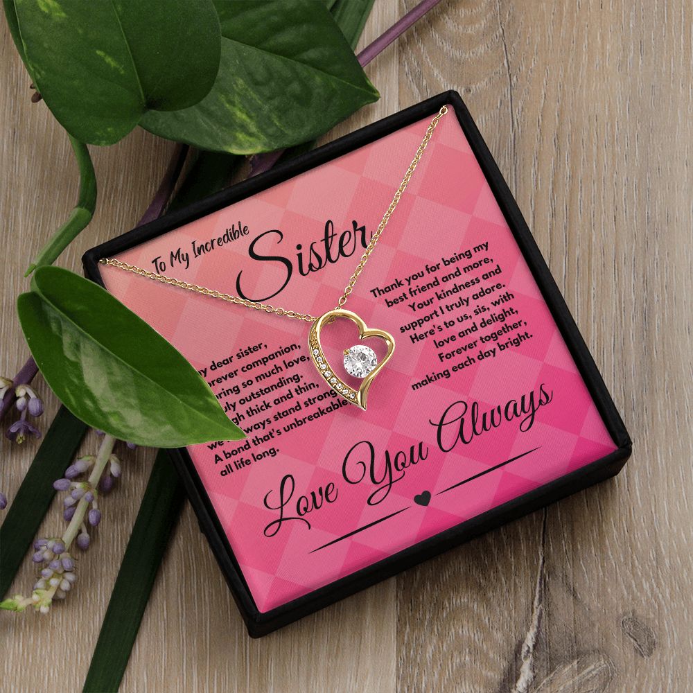 Cute Birthday Gift Ideas To My Sister or Stepsister, Present To Sibling With A Message Card In A Gift Box, Jewelry Heart Pendant Necklace To Bonus Sister On Her Bday - Zahlia