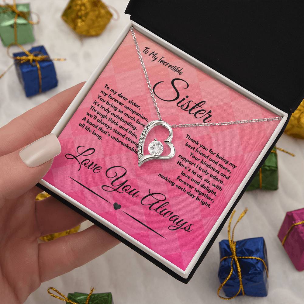 Cute Birthday Gift Ideas To My Sister or Stepsister, Present To Sibling With A Message Card In A Gift Box, Jewelry Heart Pendant Necklace To Bonus Sister On Her Bday - Zahlia