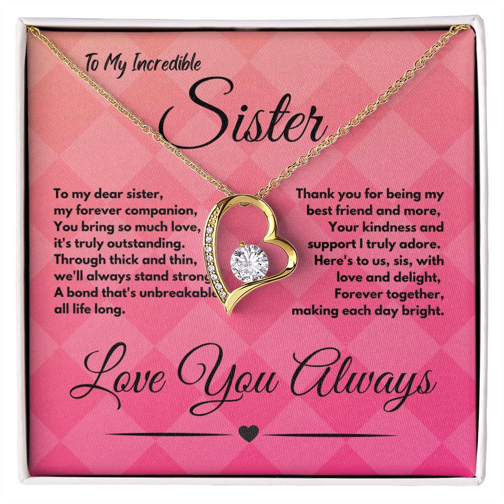 Cute Birthday Gift Ideas To My Sister or Stepsister, Present To Sibling With A Message Card In A Gift Box, Jewelry Heart Pendant Necklace To Bonus Sister On Her Bday - Zahlia