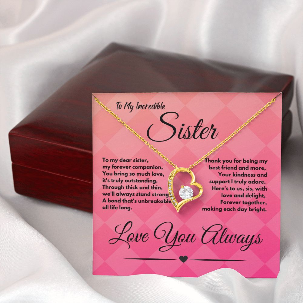 Cute Birthday Gift Ideas To My Sister or Stepsister, Present To Sibling With A Message Card In A Gift Box, Jewelry Heart Pendant Necklace To Bonus Sister On Her Bday - Zahlia