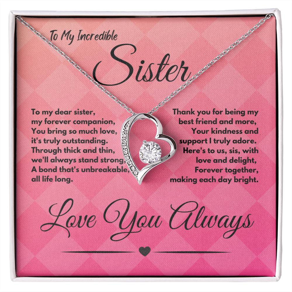 Cute Birthday Gift Ideas To My Sister or Stepsister, Present To Sibling With A Message Card In A Gift Box, Jewelry Heart Pendant Necklace To Bonus Sister On Her Bday - Zahlia