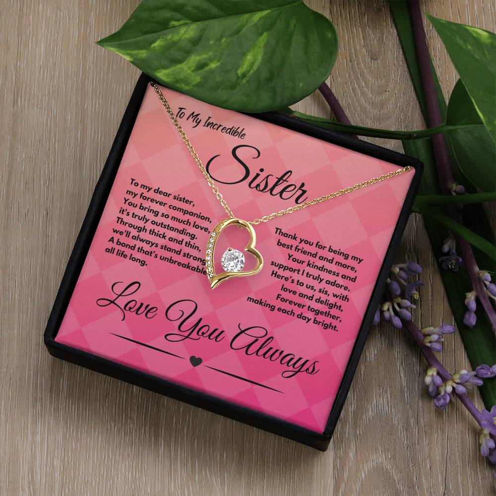 Cute Birthday Gift Ideas To My Sister or Stepsister, Present To Sibling With A Message Card In A Gift Box, Jewelry Heart Pendant Necklace To Bonus Sister On Her Bday - Zahlia