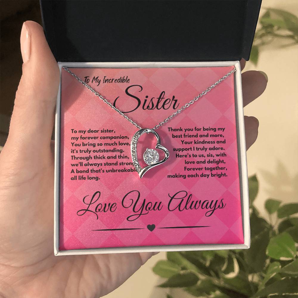 Cute Birthday Gift Ideas To My Sister or Stepsister, Present To Sibling With A Message Card In A Gift Box, Jewelry Heart Pendant Necklace To Bonus Sister On Her Bday - Zahlia