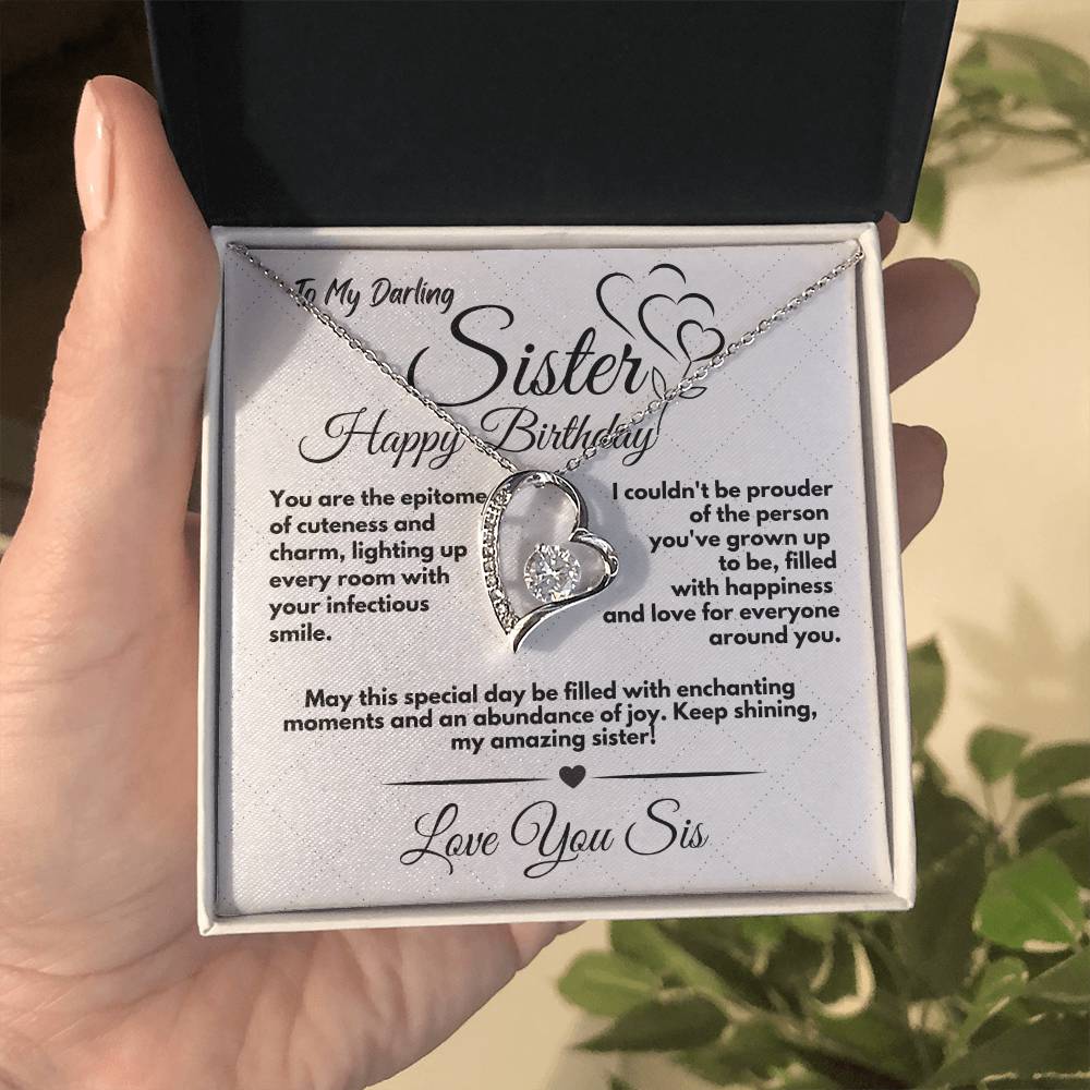 Cute Birthday Gift Ideas To My Sister, Present To Sibling With A Message Card In A Box, Heart Jewelry Necklace To Bonus Sister On Her Bday, Heart Pendant To My Kin - Zahlia